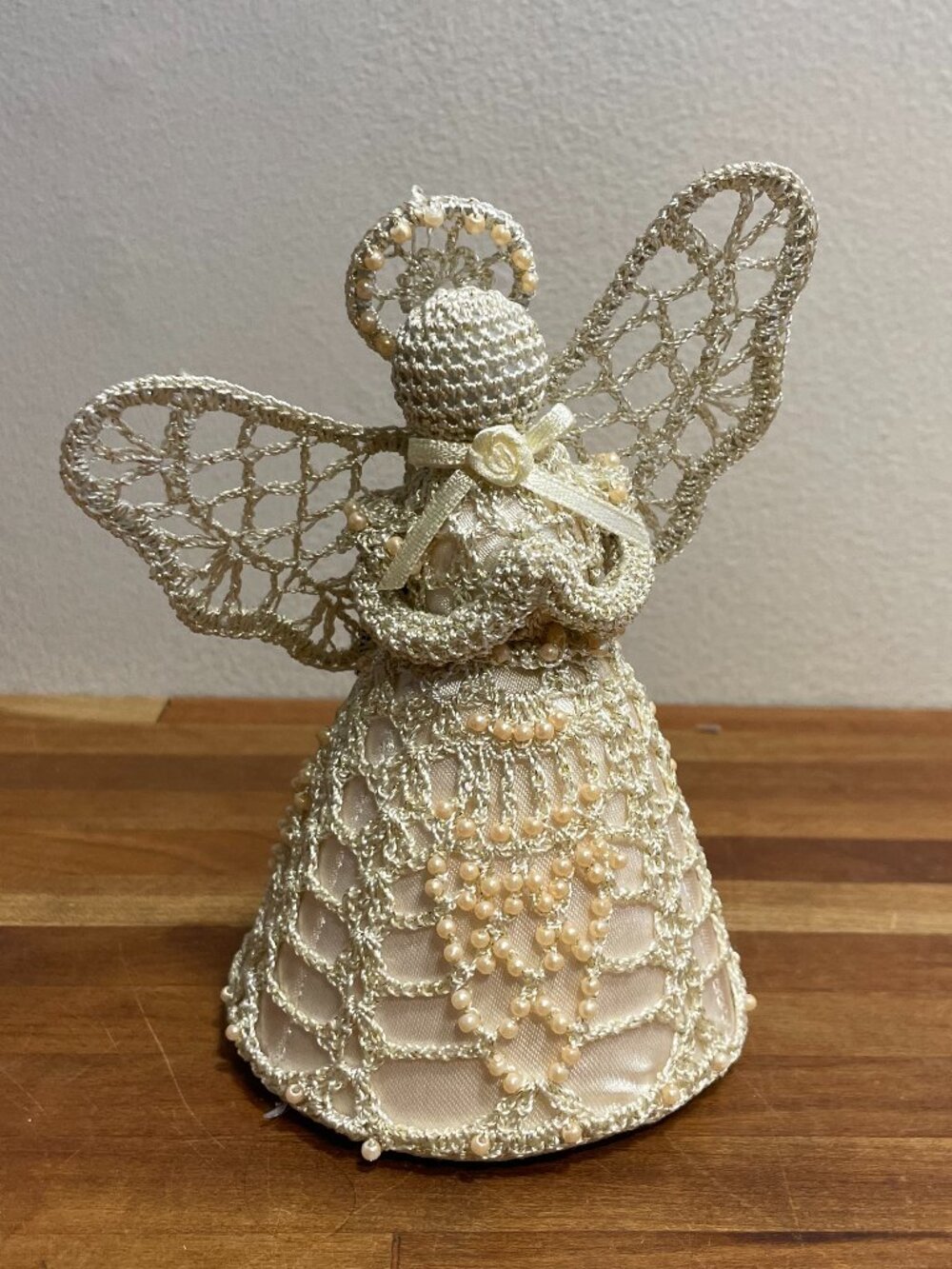 Vintage Crochet Lace and Beaded Angel Figurine